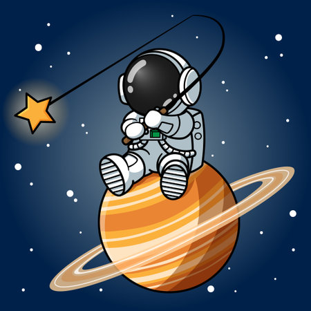 Cute Astronaut Catching Star On The Saturnのイラスト素材