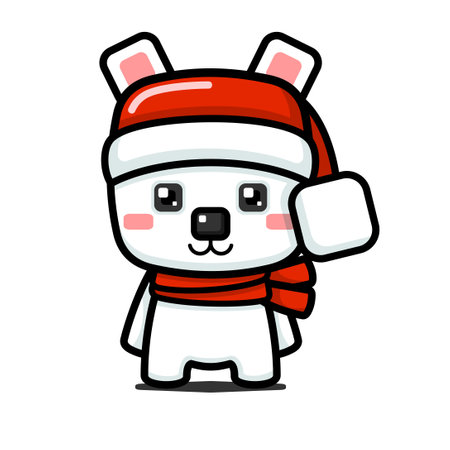 Cube Style Cute Polar Bear with Santa Claus Hatのイラスト素材