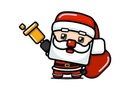 Cube Style Cute Santa Claus Holding Bell And Bagのイラスト素材