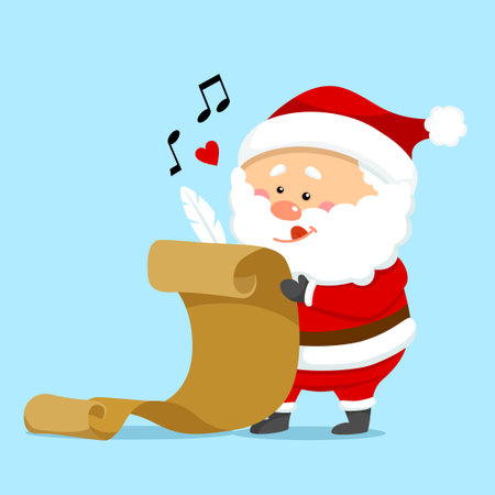 Cute Christmas Santa Claus Holding Present Listのイラスト素材