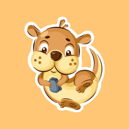 Cute Otter Cartoon Character In Sticker Style Premium Vector Graphic Assetのイラスト素材