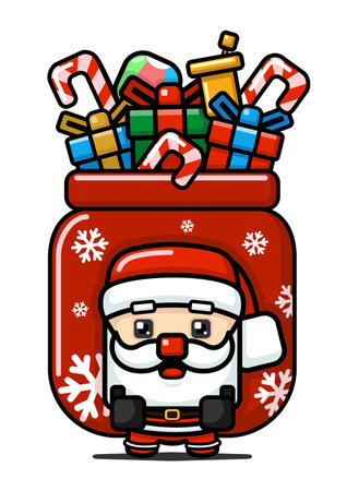 Cube Style Cute Santa Claus Carrying Big Presents Bagのイラスト素材