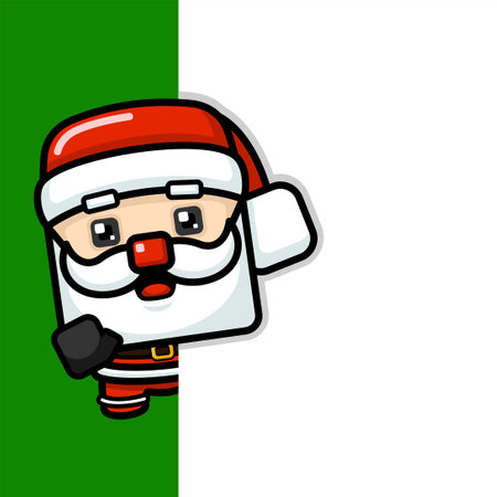 Cube Style Cute Santa Claus Peeking Behind Wallのイラスト素材