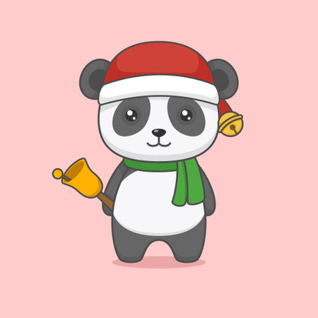 Cute Christmas Panda Holding Bellのイラスト素材