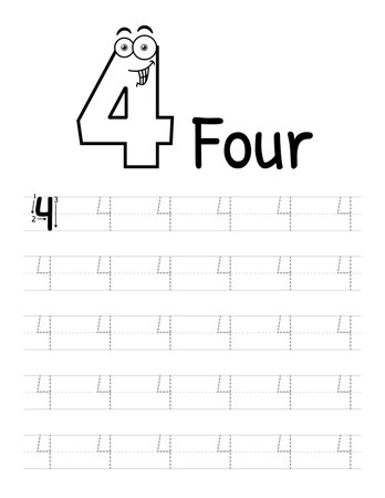Number Tracing Interior For Kids. Children Writing Worksheet. Premium Vector Elements.のイラスト素材