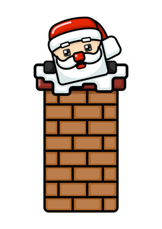 Cube Style Cute Santa Claus In The Chimneyのイラスト素材