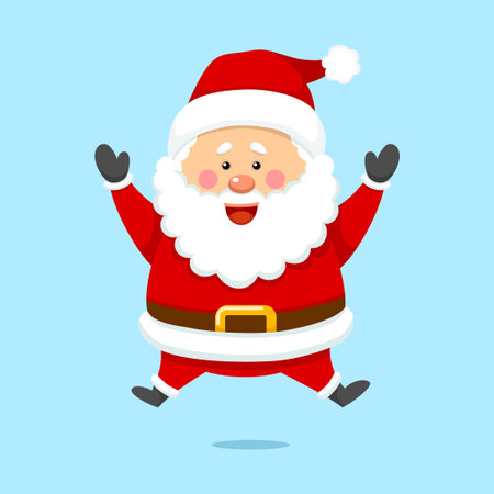 Cute Christmas Santa Claus Jumping Happilyのイラスト素材