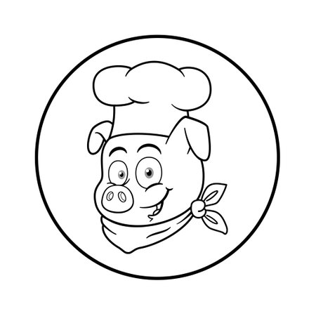 Pig Chef Mascot Logo Character outlineのイラスト素材