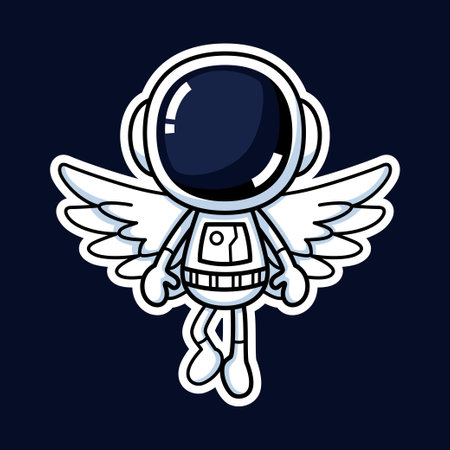 Cute Astronaut Cartoon Character With Angel Wings. Premium Vector Graphic Asset.のイラスト素材