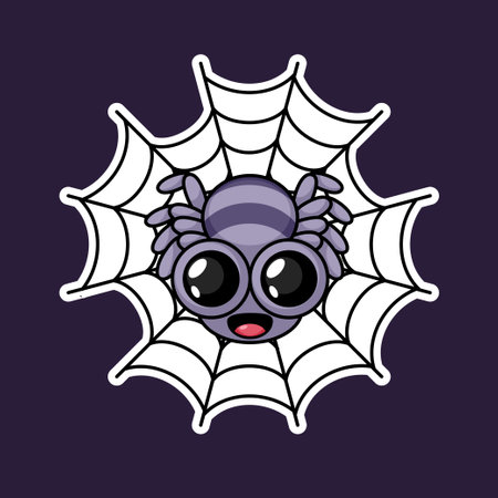 Cute Spider And Web Cartoon Character Premium Vector Graphics In Stickers Styleのイラスト素材