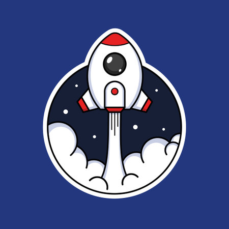 Cartoon Launching Rocket In Sticker Style Premium Vector Graphic Assetのイラスト素材