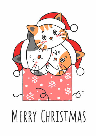 Cute Hand Drawn Cats In Boxのイラスト素材