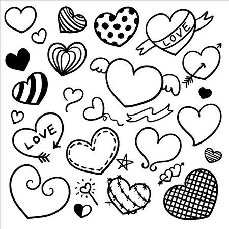 Freehand Handdrawn Valentines Day Elements Doodle. Premium Vectorのイラスト素材