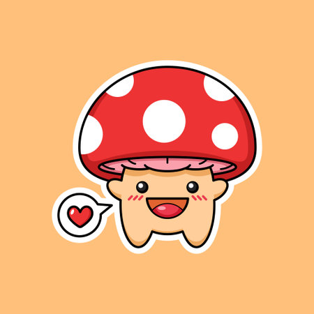 Cute Mushroom Cartoon Character In Sticker Style Premium Vector Graphic Assetのイラスト素材