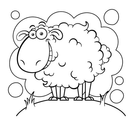 Funny Cartoon White Sheep Outlineのイラスト素材