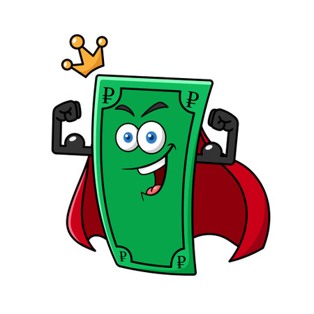Strong Russian Ruble Bank Note Cartoon Characterのイラスト素材
