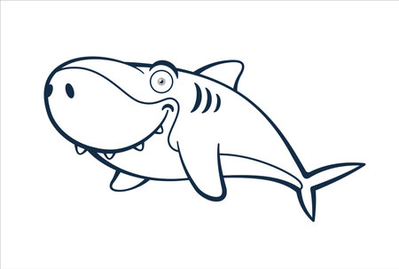 Shark With Smile Cartoon Character Outlineのイラスト素材