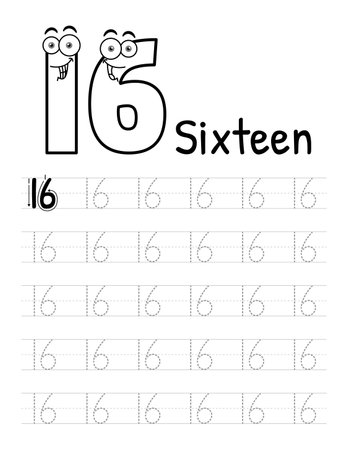 Number Tracing Interior For Kids. Children Writing Worksheet. Premium Vector Elements.のイラスト素材