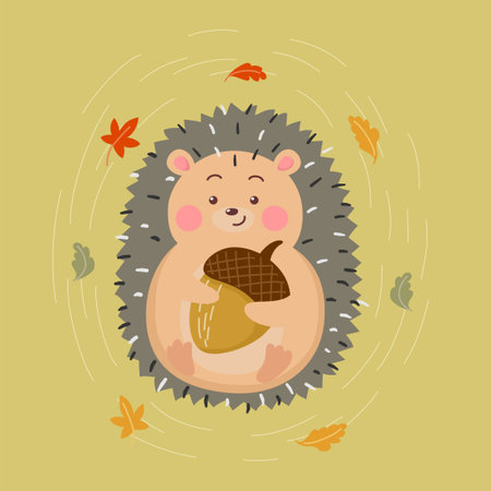 cute cartoon hedgehog hugging nutのイラスト素材