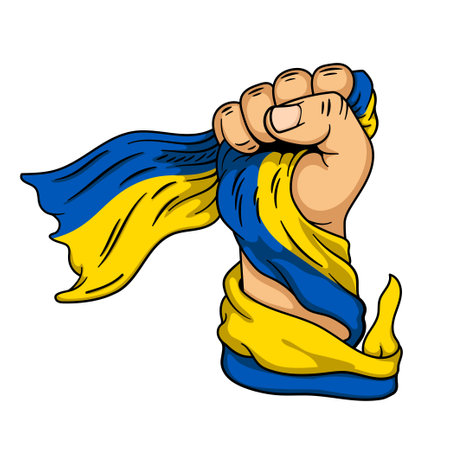 Strong Hand Holding Ukraine Flagのイラスト素材
