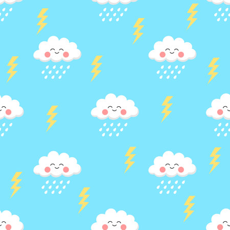 cute cartoon cloud and rain seamless patternのイラスト素材
