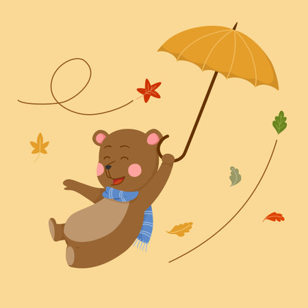 cute cartoon bear fly with umbrellaのイラスト素材