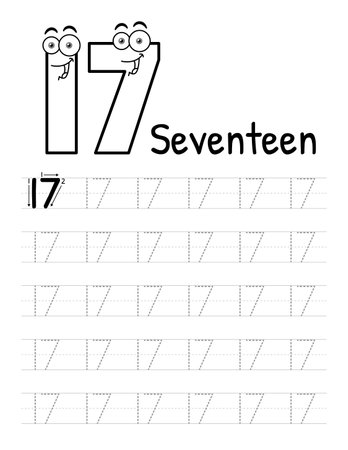 Number Tracing Interior For Kids. Children Writing Worksheet. Premium Vector Elements.のイラスト素材