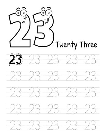 Number Tracing Interior For Kids. Children Writing Worksheet. Premium Vector Elements.のイラスト素材