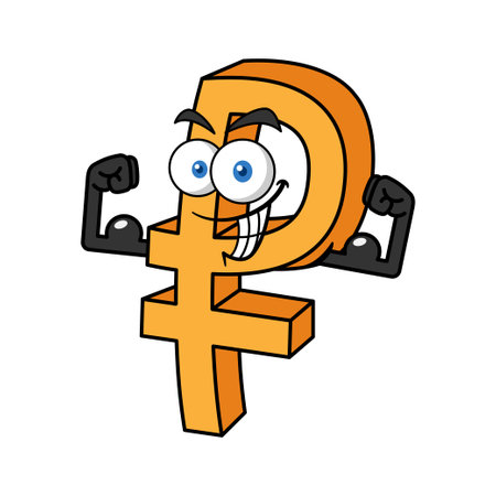 Strong Russian Ruble Symbol Cartoon Characterのイラスト素材