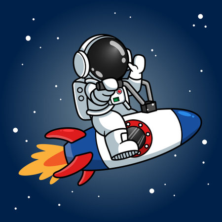 Cute Astronaut Riding Cool Rocketの写真素材