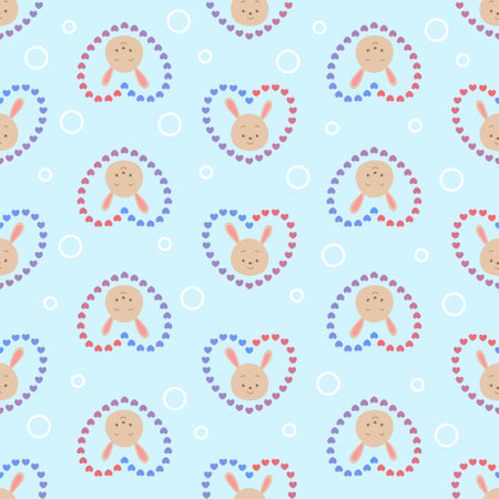 cute cartoon rabbit and love seamless patternのイラスト素材