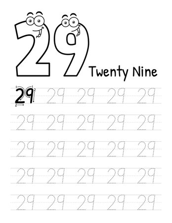 Number Tracing Interior For Kids. Children Writing Worksheet. Premium Vector Elements.のイラスト素材