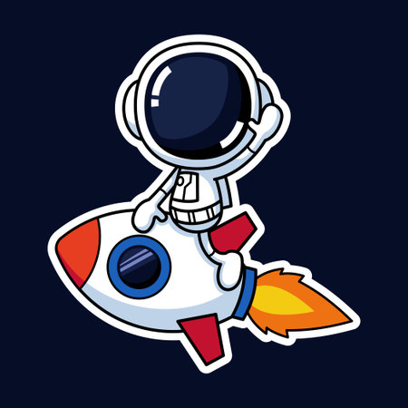 Cute Astronaut Cartoon Character Riding A Rocket. Premium Vector Graphic Asset.の写真素材