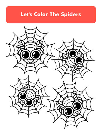 Cute Spiders Coloring Book Page In Letter Page Size Children Coloring Worksheet Premium Vector Elementのイラスト素材