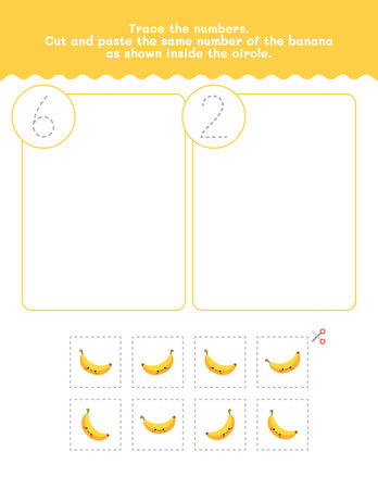 Six And Two Counting And Tracing Number Worksheet. Cut And Paste Worksheet With Pictures. Premium Vector Element.のイラスト素材