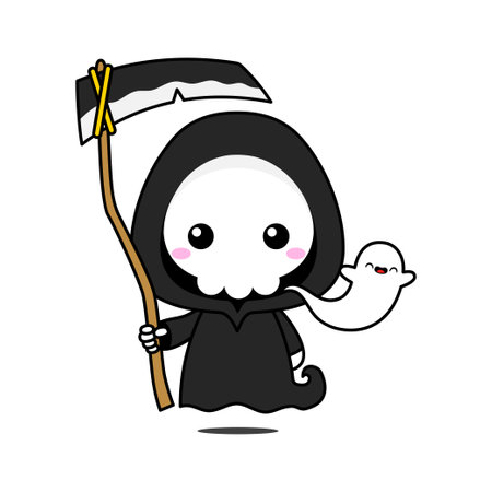 Cute And Kawaii Style Halloween Grim Reaper Cartoon Characterのイラスト素材