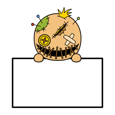 Cute And Kawaii Style Halloween Voodoo Doll Character With White Boardのイラスト素材