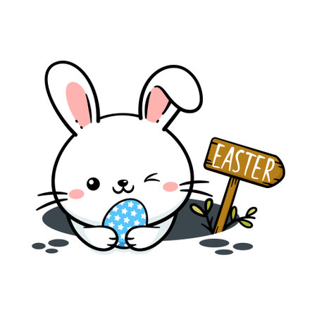 Cute Baby Easter Bunny Rabbit In A Holeのイラスト素材