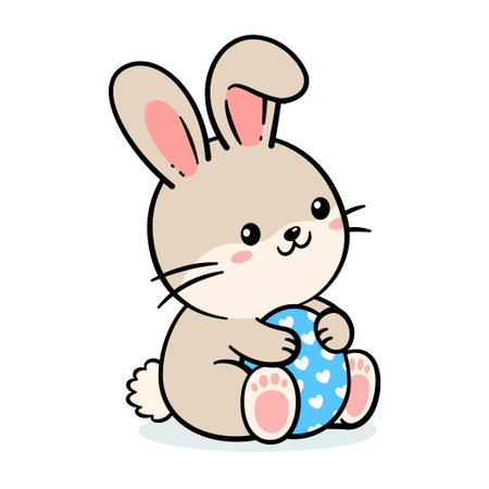 Cute Easter Bunny Rabbit Hugging Eggのイラスト素材