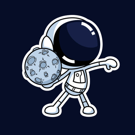 Cute Astronaut Cartoon Character Holding The Moon. Premium Vector Graphic Asset.のイラスト素材