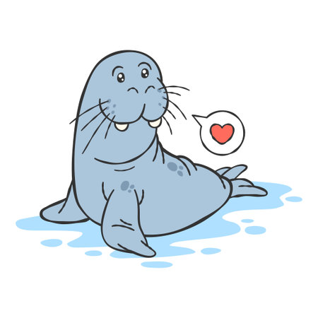 Cute Walrus Cartoon Character Smilingのイラスト素材