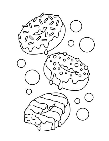Cute Floating Donut Coloring Pageのイラスト素材