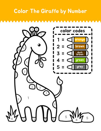 Cute Giraffe Color By Number Coloring Page For Childrenのイラスト素材