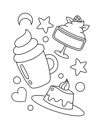 Cute Dessert And Decorations Coloring Pageのイラスト素材