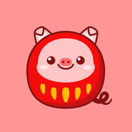 Cute And Kawaii Style Japanese Daruma Doll Pigのイラスト素材