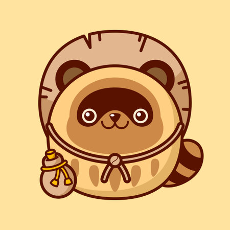 Cute And Kawaii Style Japanese Daruma Doll Tanuki Raccoon Dogのイラスト素材