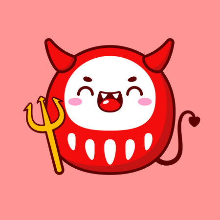 Cute And Kawaii Style Japanese Daruma Doll Red Devilのイラスト素材