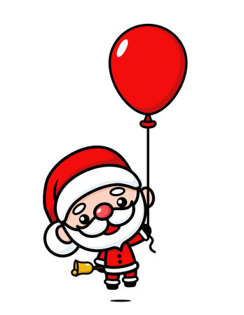 Cute And Kawaii Christmas Santa Claus Cartoon Character Holding Balloon And Bellのイラスト素材