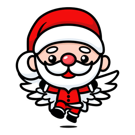 Cute And Kawaii Christmas Santa Claus Cartoon Character Flying With Wingsのイラスト素材
