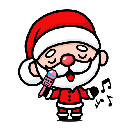 Cute And Kawaii Christmas Santa Claus Cartoon Character Singingのイラスト素材